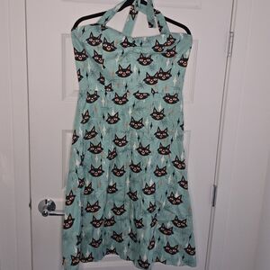 Womens Cat Print Halter Dress New!